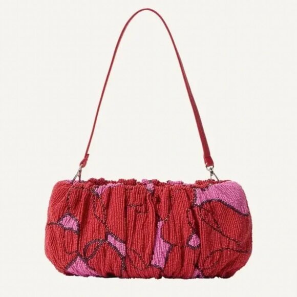 STAUD Bean Versatile Convertible Beaded Bag Purse Red Pink - Picture 2 of 10